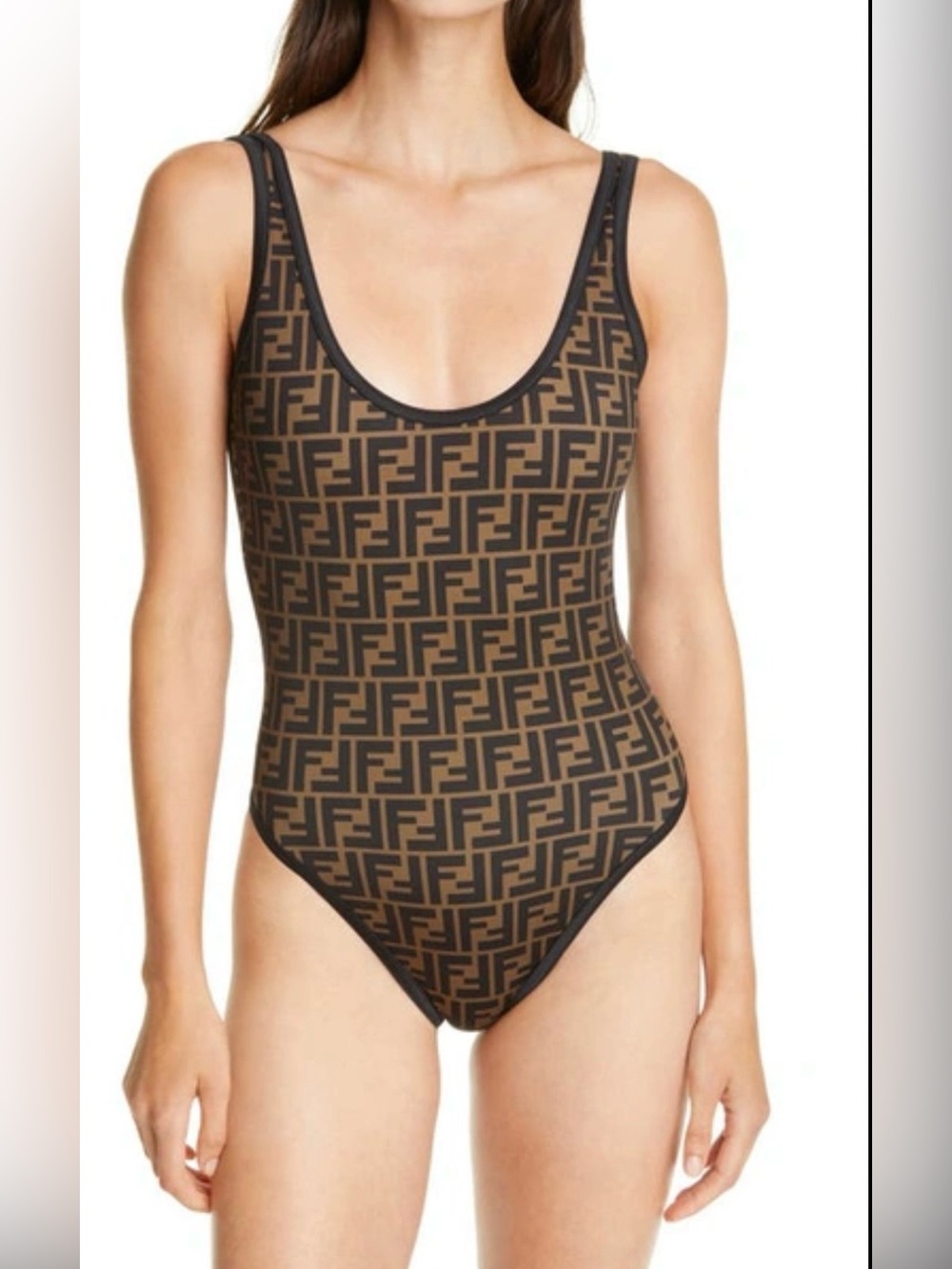 Fendi Brown Monogram Scoop-Back One-Piece Swimsuit